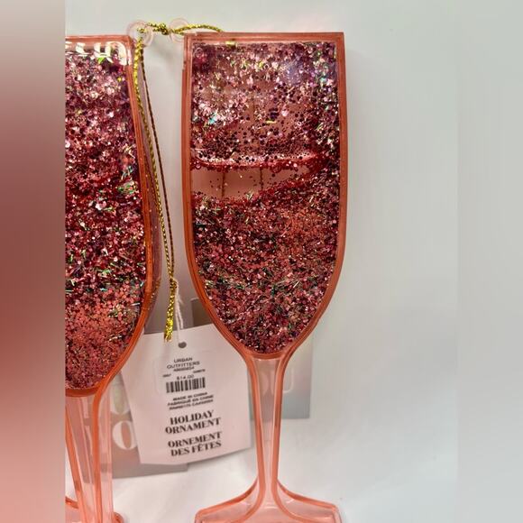 Urban Outfitters glitter champagne glasses pink ornaments NWT - Picture 8 of 8